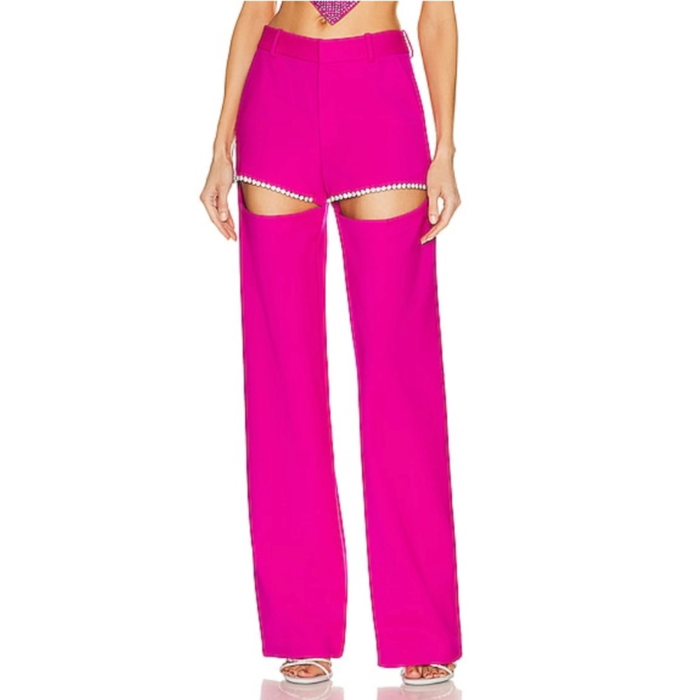 AREA Hot Pink Crystal Slit Trousers / Pants